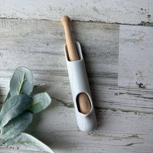 Vintage White Porcelain Mortar & Pestle Wall Pocket Farmhouse Decor Wall Hanging